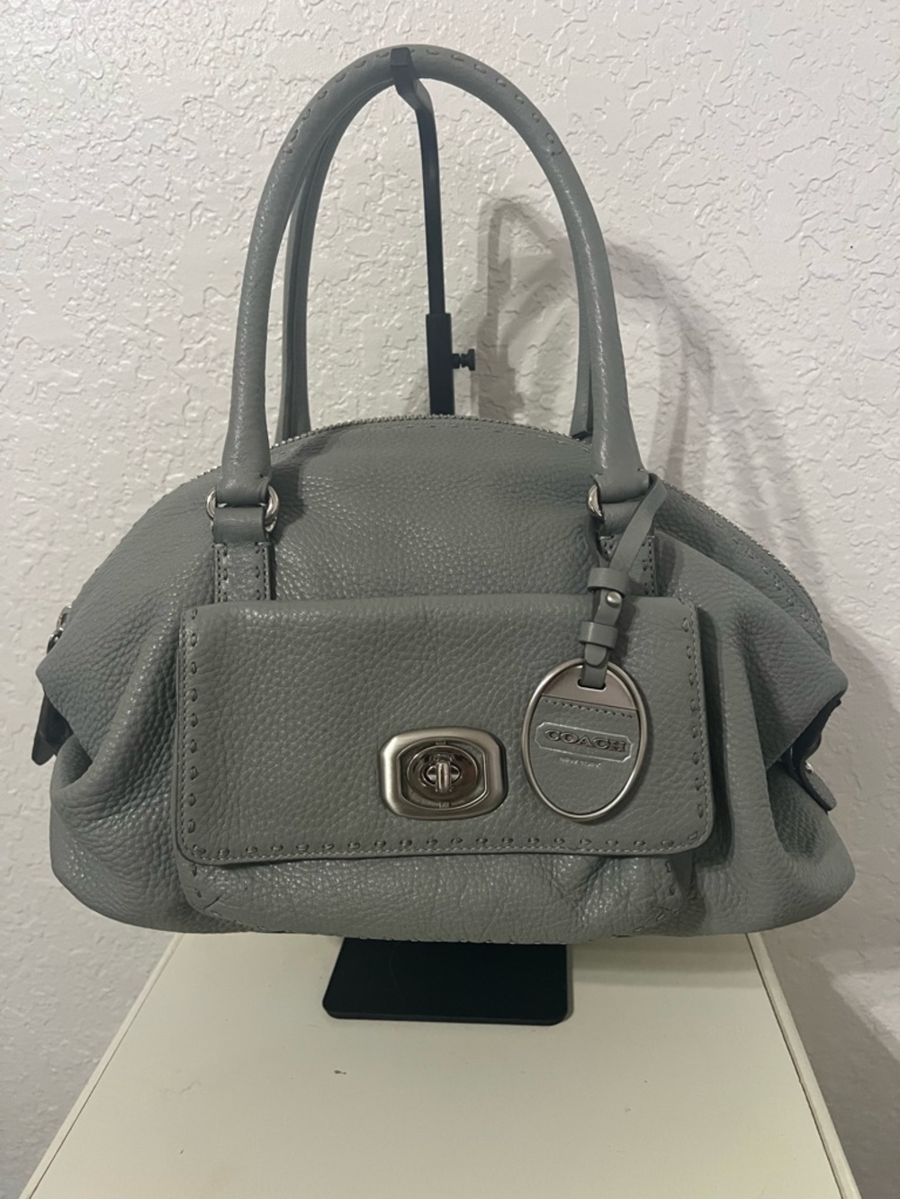 Coach Pebbled Leather Satchel in Light Gray
